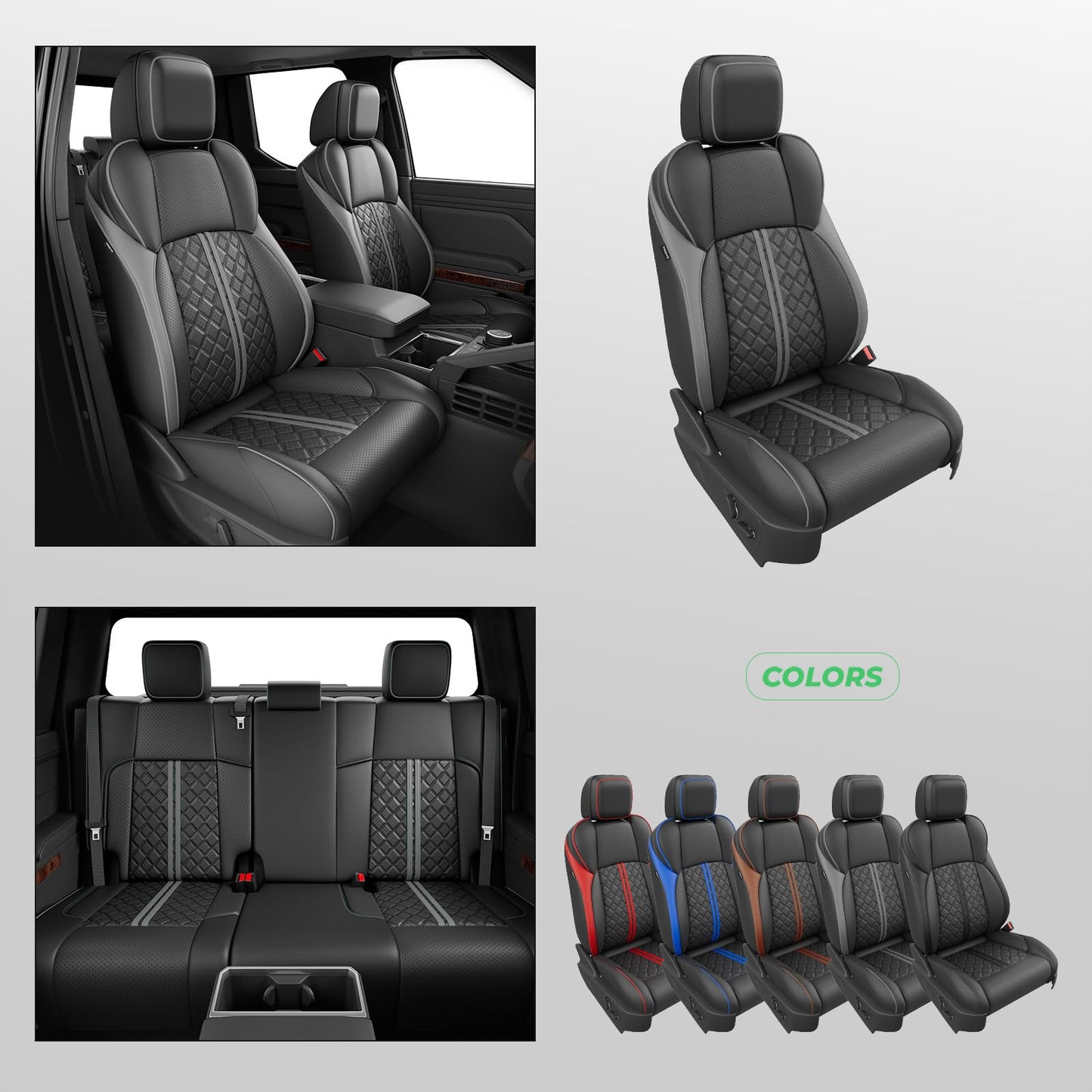 RIDEPOSH Tacoma 2024-2026 seat covers, waterproof leather, full set with console covers, black/grey.