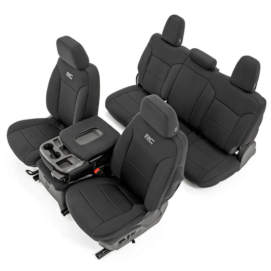 Rough Country Silverado/Sierra 1500 2019-2026 neoprene seat covers, waterproof, padded.