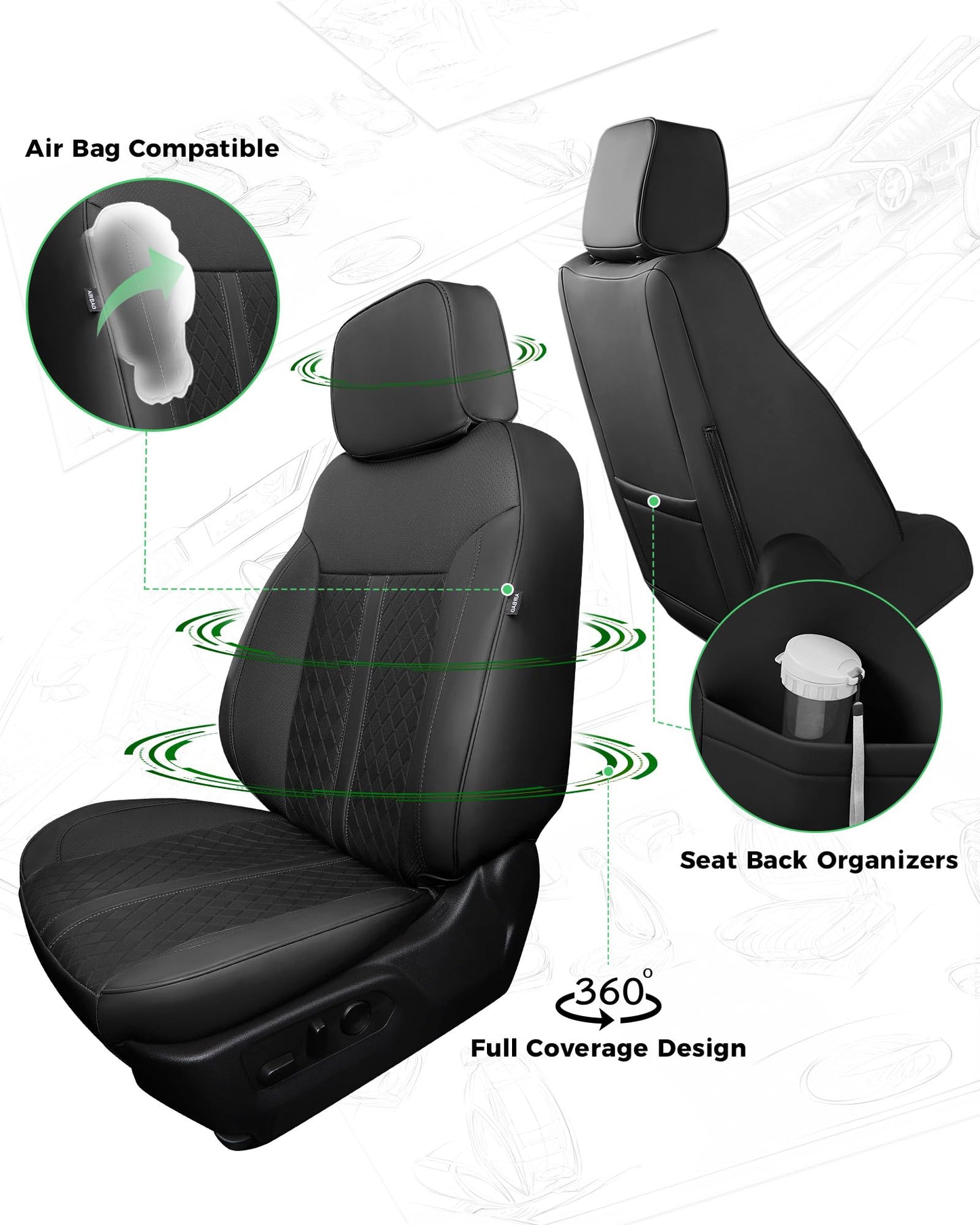 RIDEPOSH Silverado/Sierra leather seat covers, 2019-2026 Crew Cab, full truck set, black.