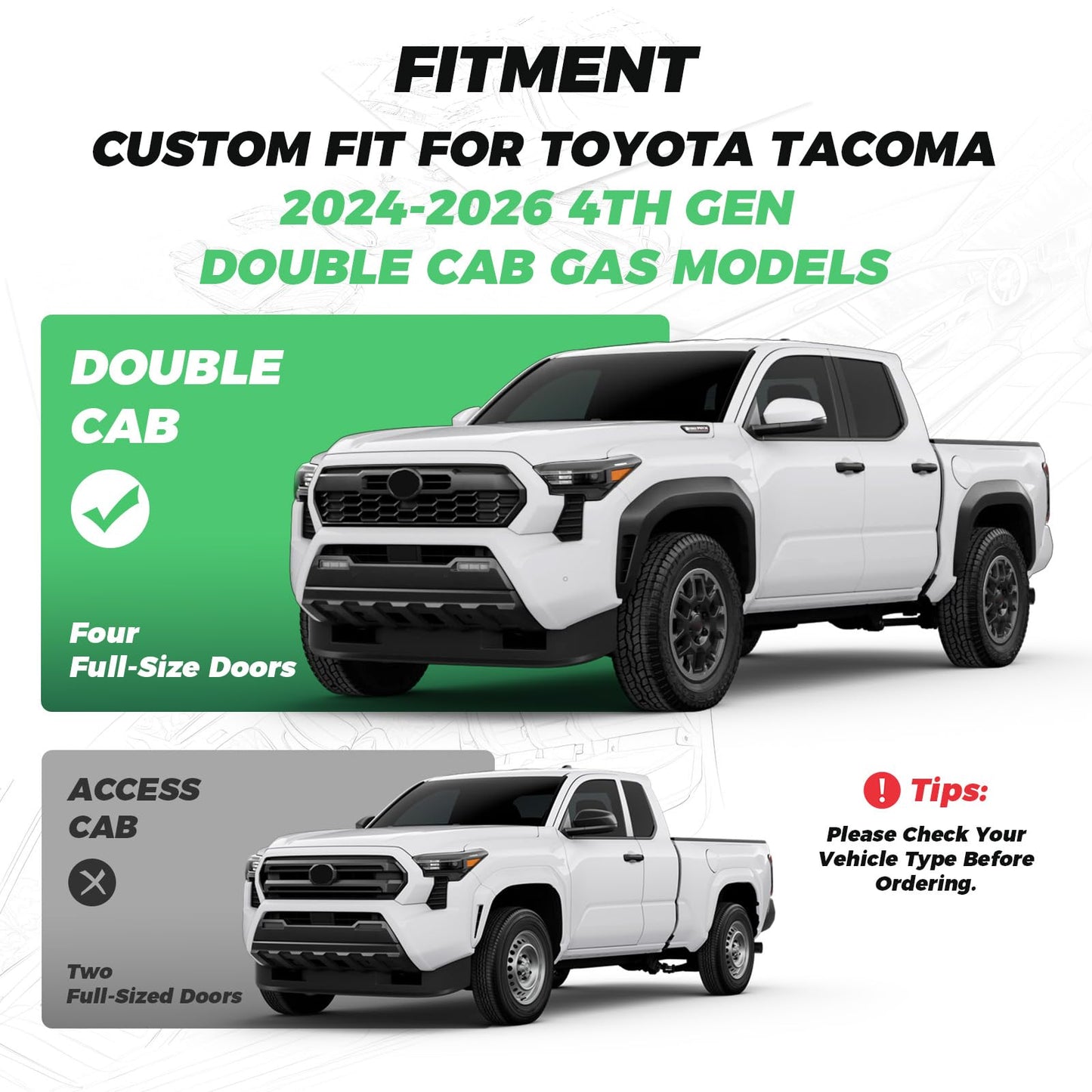 RIDEPOSH Tacoma 2024-2026 seat covers, waterproof leather, full set with console covers, black/grey.