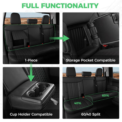 RIDEPOSH Silverado/Sierra leather covers, Crew Cab full set with jump seat cover, black.