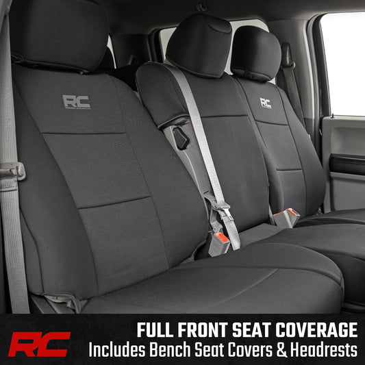 Rough Country Ford F-150/F-250/F-350 2015-2026 neoprene seat covers, Crew Cab full set.