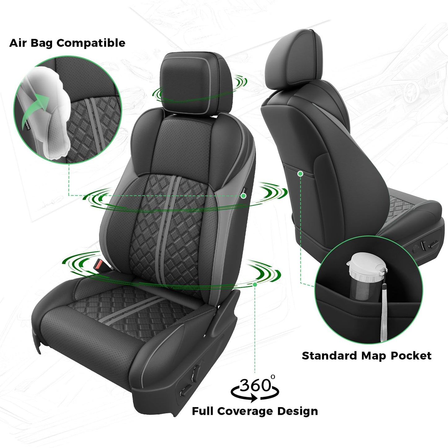 RIDEPOSH Tacoma 2024-2026 seat covers, waterproof leather, full set with console covers, black/grey.
