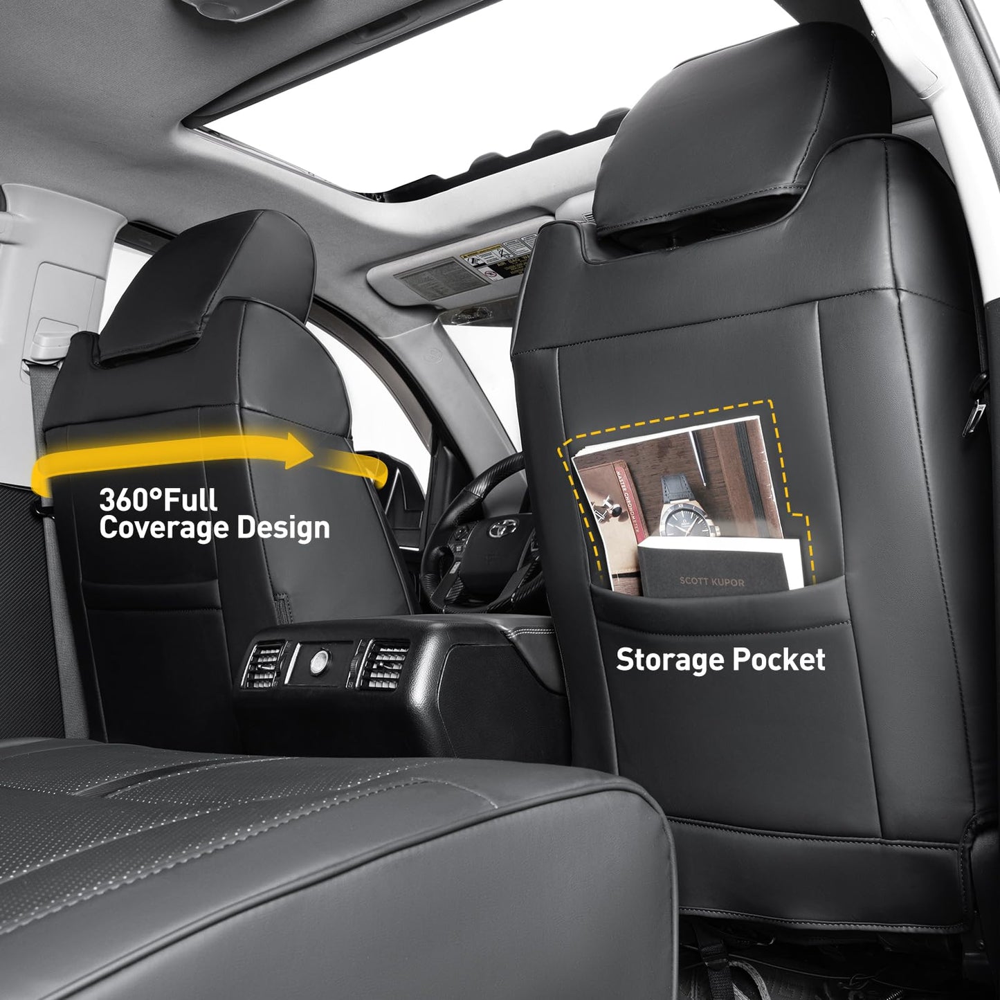 Super Cover Toyota Tundra 2014-2021 leather seat protectors, carbon fiber style, CrewMax only.