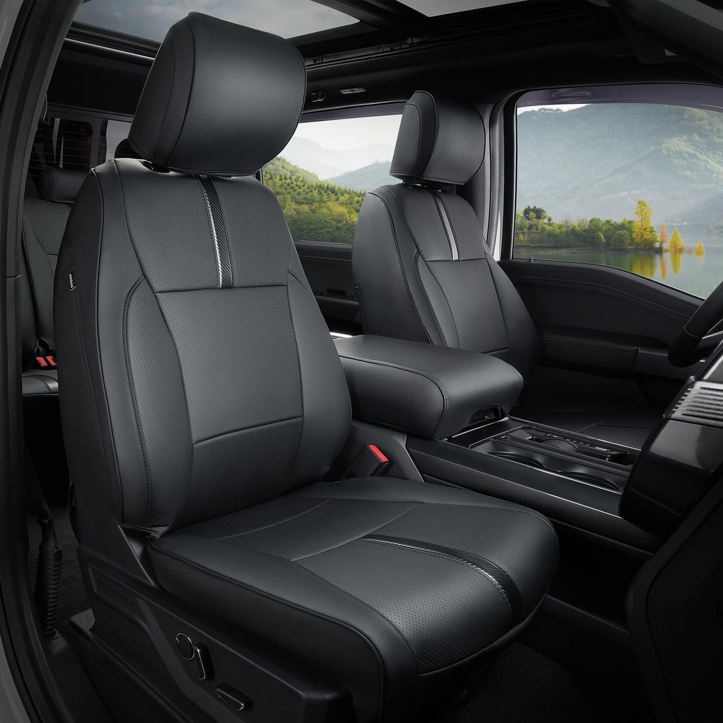 DiffCar Ford F-150 2015-2026 leather waterproof seat covers, SuperCrew/CrewCab, black.