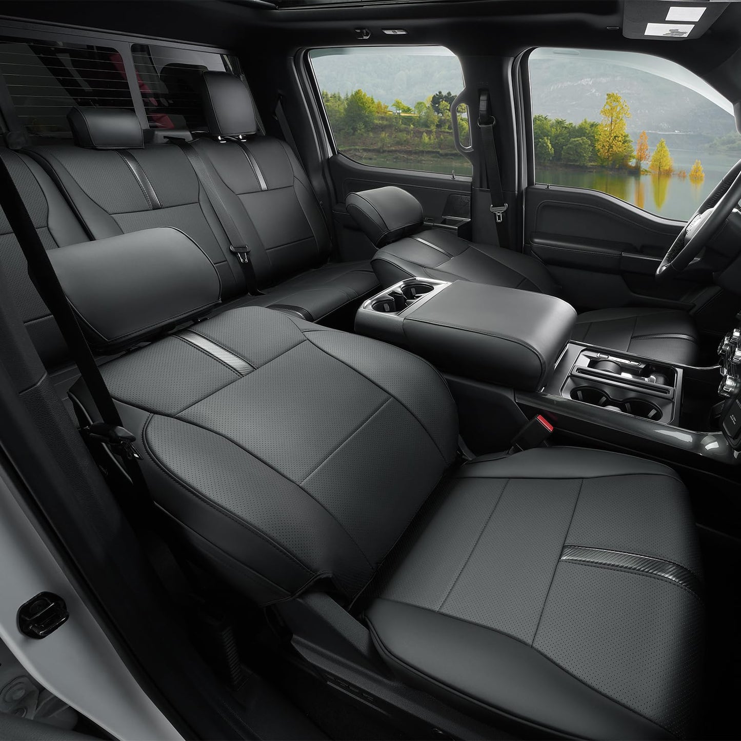 DiffCar Ford F-150 2015-2026 leather waterproof seat covers, SuperCrew/CrewCab, black.