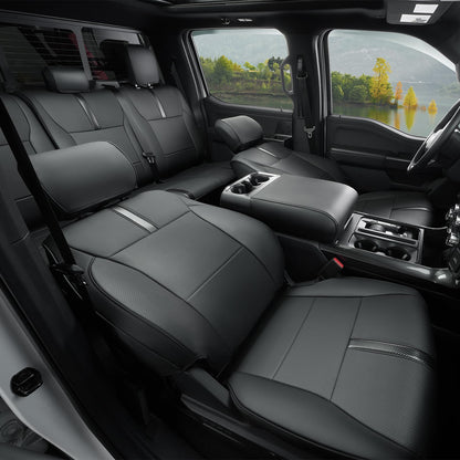 DiffCar Ford F-150 2015-2026 leather waterproof seat covers, SuperCrew/CrewCab, black.