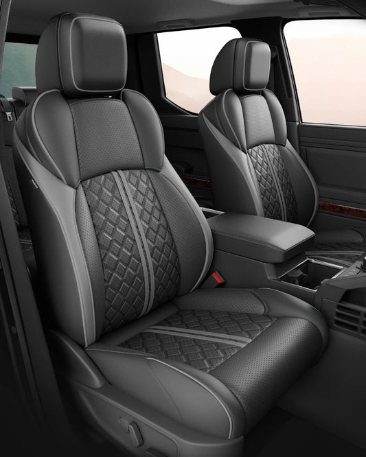 RIDEPOSH Tacoma 2024-2026 seat covers, waterproof leather, full set with console covers, black/grey.