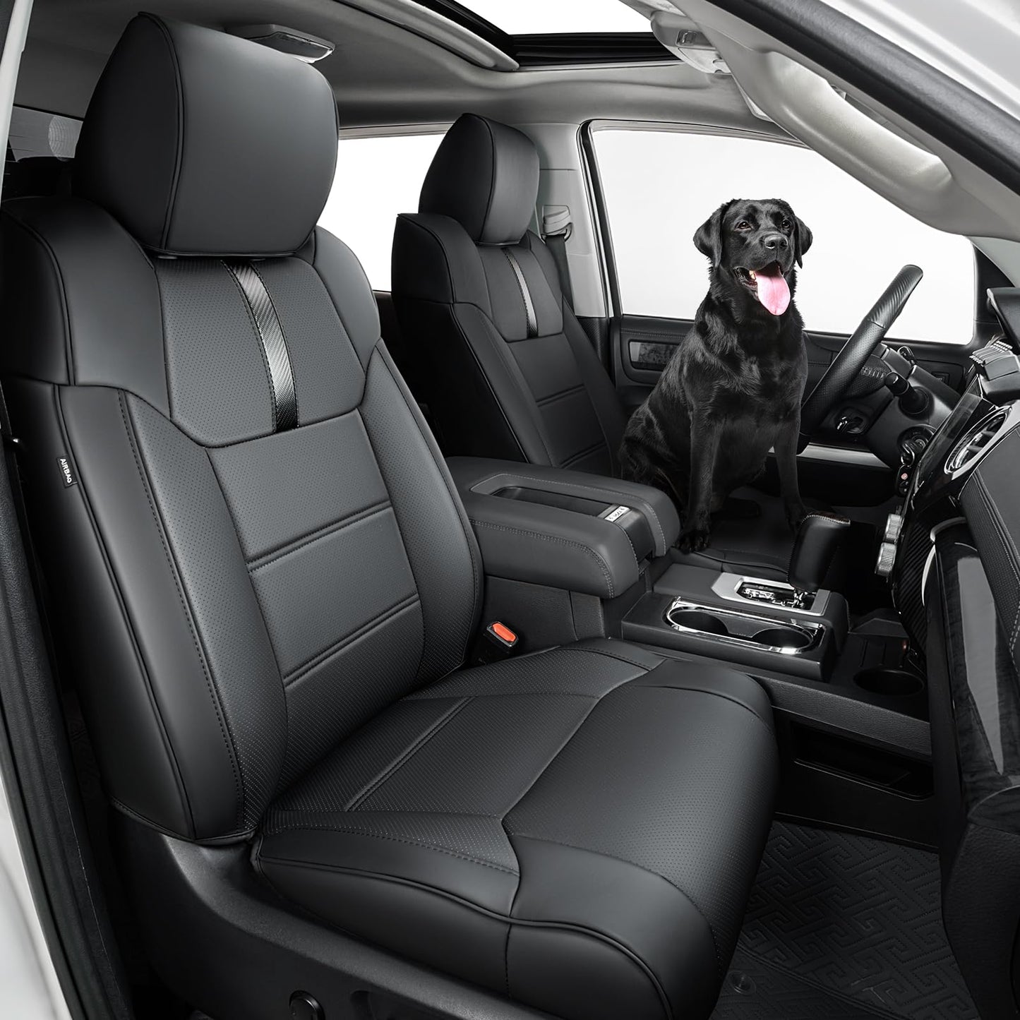 Super Cover Toyota Tundra 2014-2021 leather seat protectors, carbon fiber style, CrewMax only.