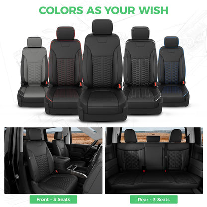 RIDEPOSH Silverado/Sierra leather covers, Crew Cab full set with jump seat cover, black.