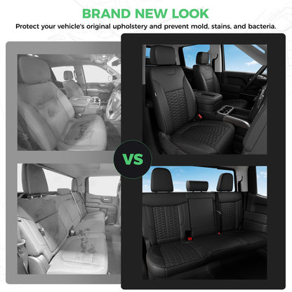RIDEPOSH Silverado/Sierra leather covers, Crew Cab full set with jump seat cover, black.