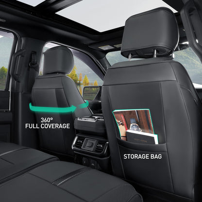 DiffCar Ford F-150 2015-2026 leather waterproof seat covers, SuperCrew/CrewCab, black.
