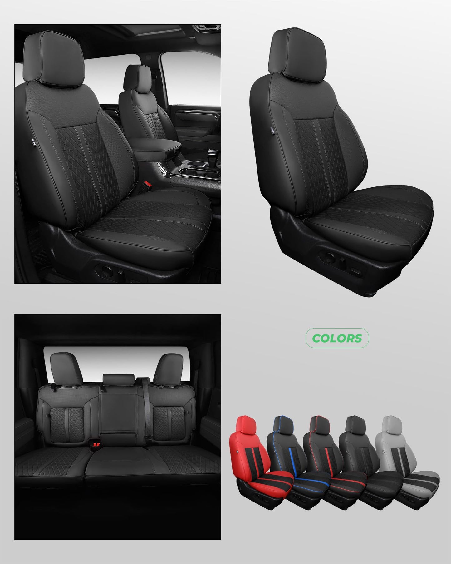 RIDEPOSH Silverado/Sierra leather seat covers, 2019-2026 Crew Cab, full truck set, black.