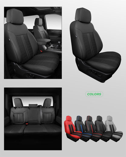 RIDEPOSH Silverado/Sierra leather seat covers, 2019-2026 Crew Cab, full truck set, black.