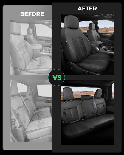 RIDEPOSH Silverado/Sierra leather seat covers, 2019-2026 Crew Cab, full truck set, black.