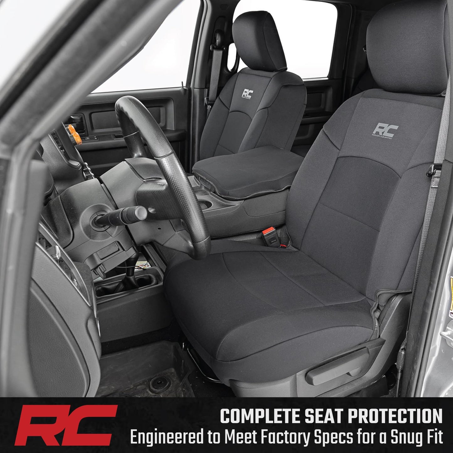 Rough Country Dodge Ram 2019-2024 neoprene seat covers, water/UV resistant, full set.