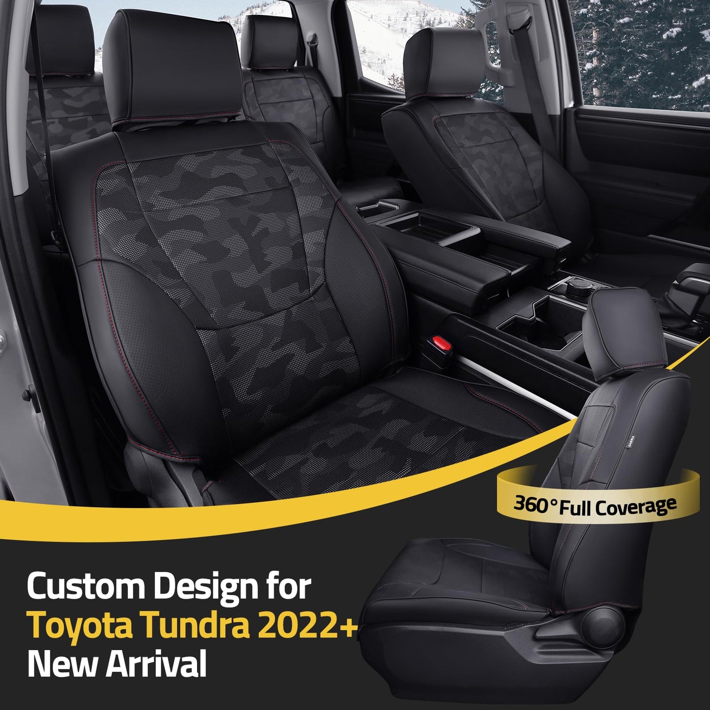 WeatherWard Toyota Tundra 2022-2026 seat covers, black camo, CrewMax/Double Cab full set.
