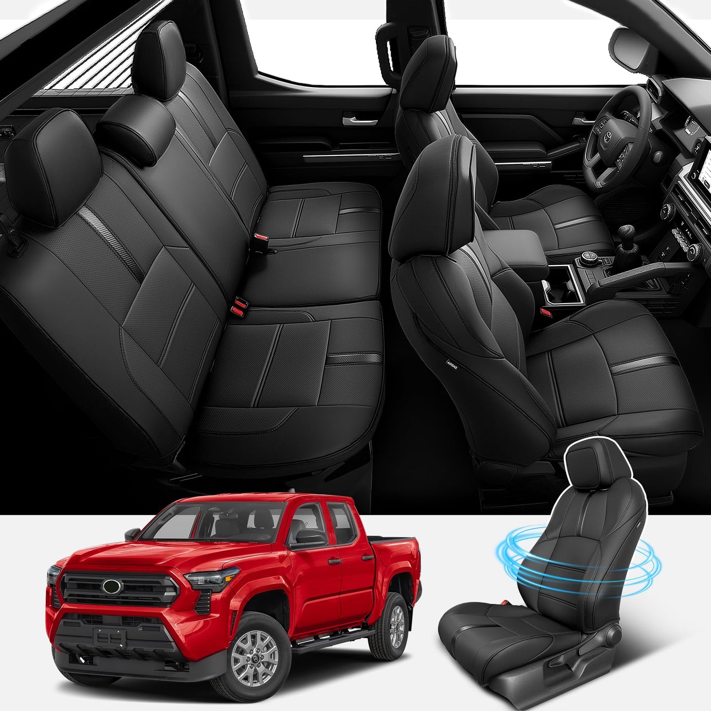 DiffCar Toyota Tacoma 2024-2026 seat covers, faux Nappa leather, custom full set, black.