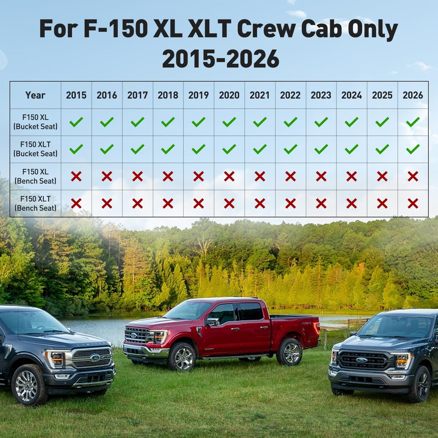 DiffCar Ford F-150 2015-2026 leather waterproof seat covers, SuperCrew/CrewCab, black.