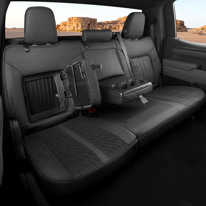 RIDEPOSH Silverado/Sierra leather seat covers, 2019-2026 Crew Cab, full truck set, black.