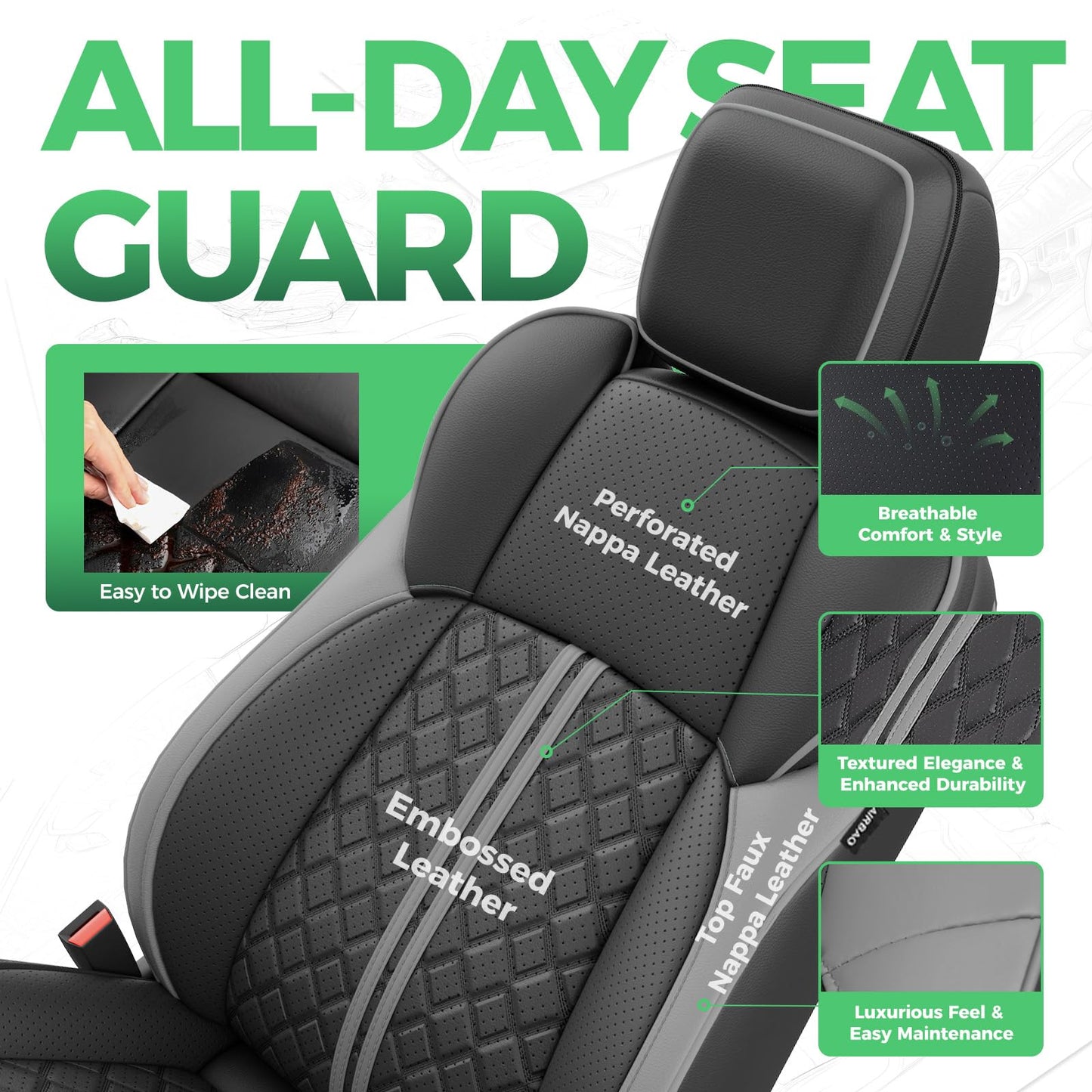 RIDEPOSH Tacoma 2024-2026 seat covers, waterproof leather, full set with console covers, black/grey.