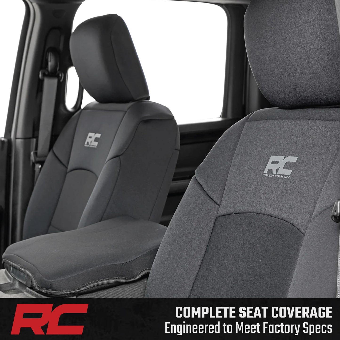 Rough Country Dodge Ram 2019-2024 neoprene seat covers, water/UV resistant, full set.