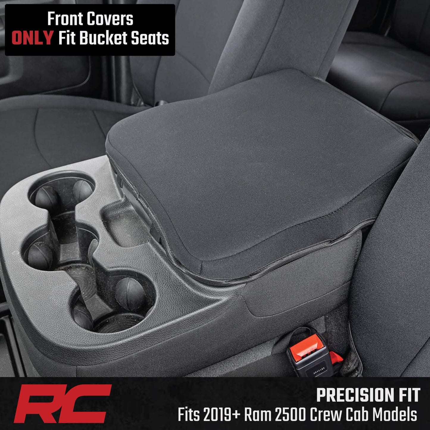 Rough Country Dodge Ram 2019-2024 neoprene seat covers, water/UV resistant, full set.