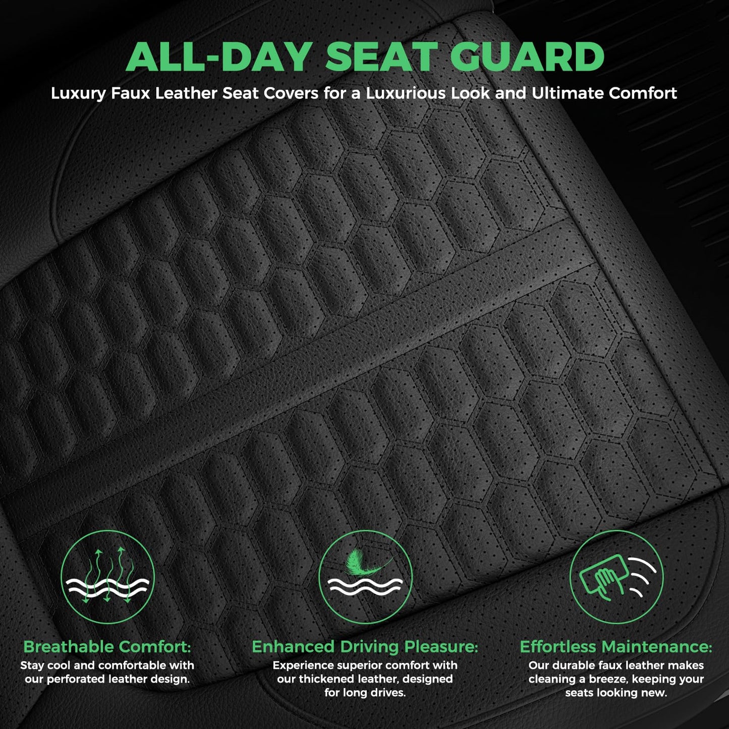 RIDEPOSH Silverado/Sierra leather covers, Crew Cab full set with jump seat cover, black.