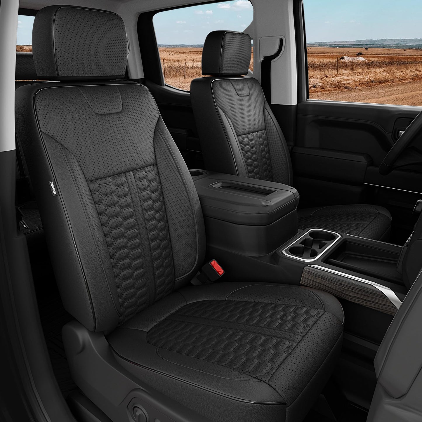RIDEPOSH Silverado/Sierra leather covers, Crew Cab full set with jump seat cover, black.
