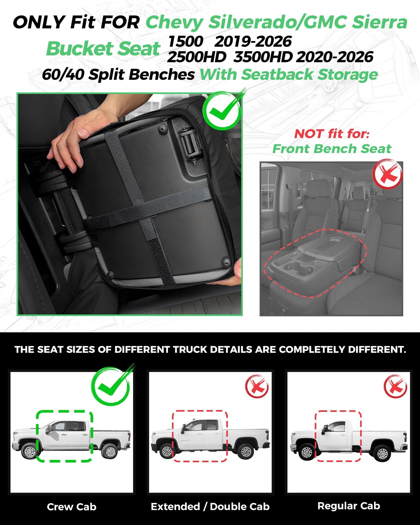 RIDEPOSH Silverado/Sierra leather seat covers, 2019-2026 Crew Cab, full truck set, black.