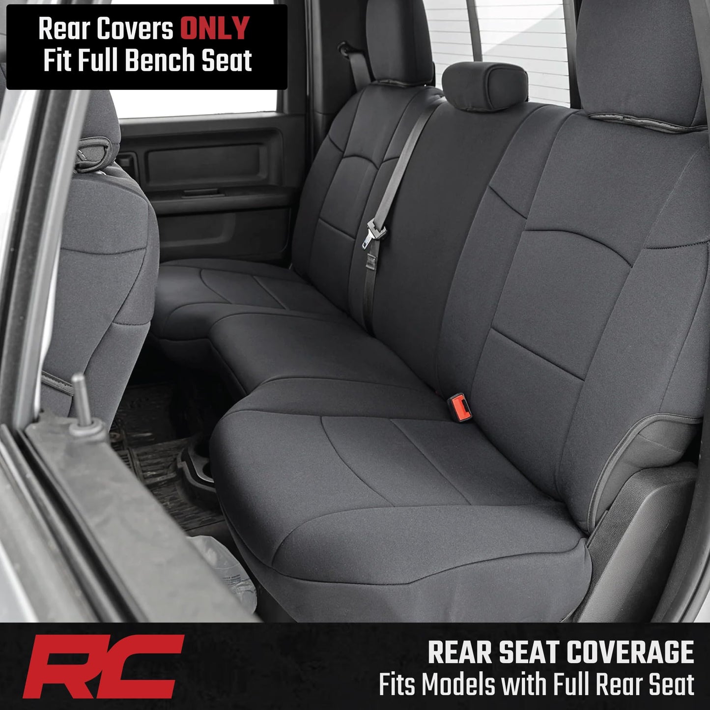 Rough Country Dodge Ram 2019-2024 neoprene seat covers, water/UV resistant, full set.