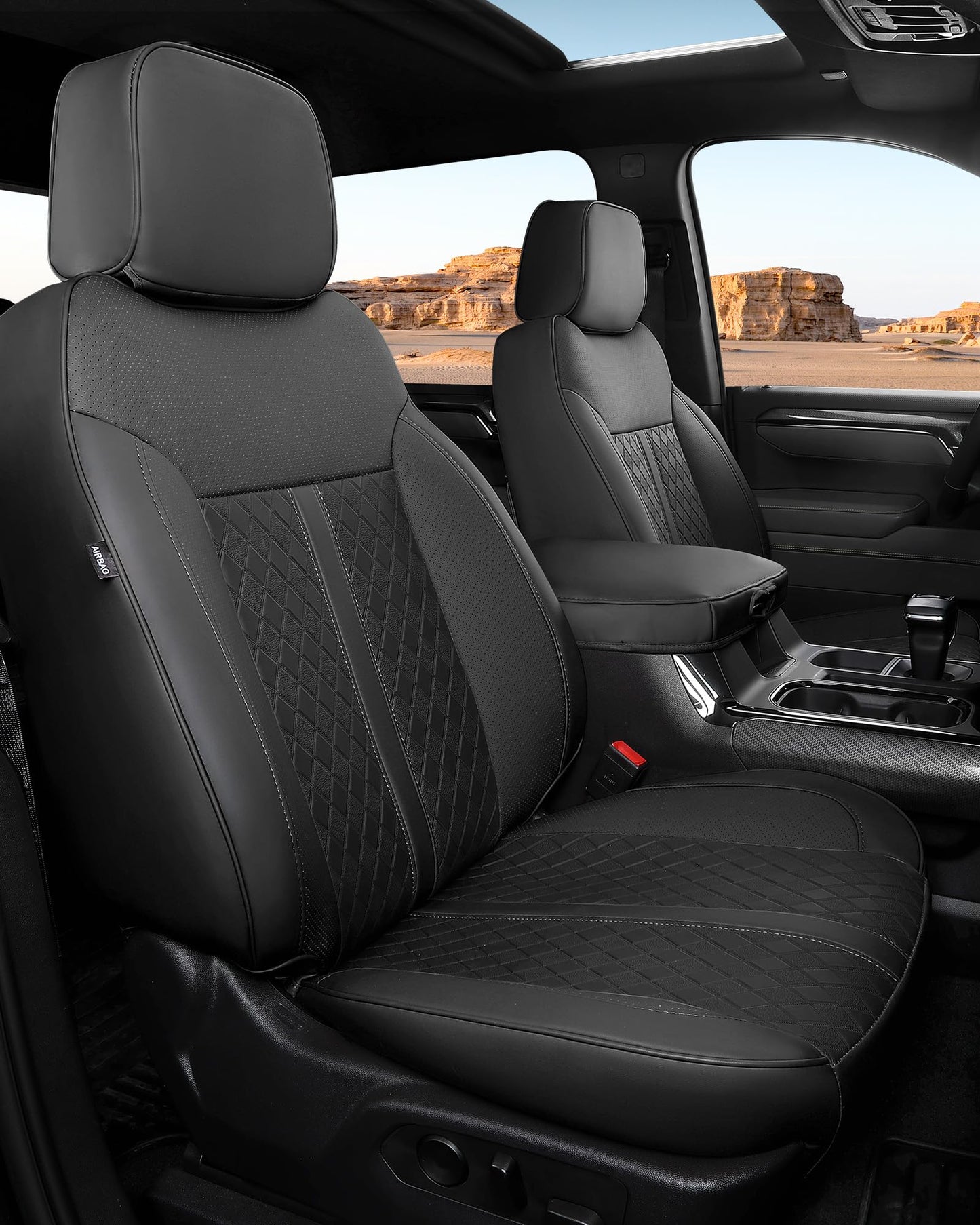 RIDEPOSH Silverado/Sierra leather seat covers, 2019-2026 Crew Cab, full truck set, black.