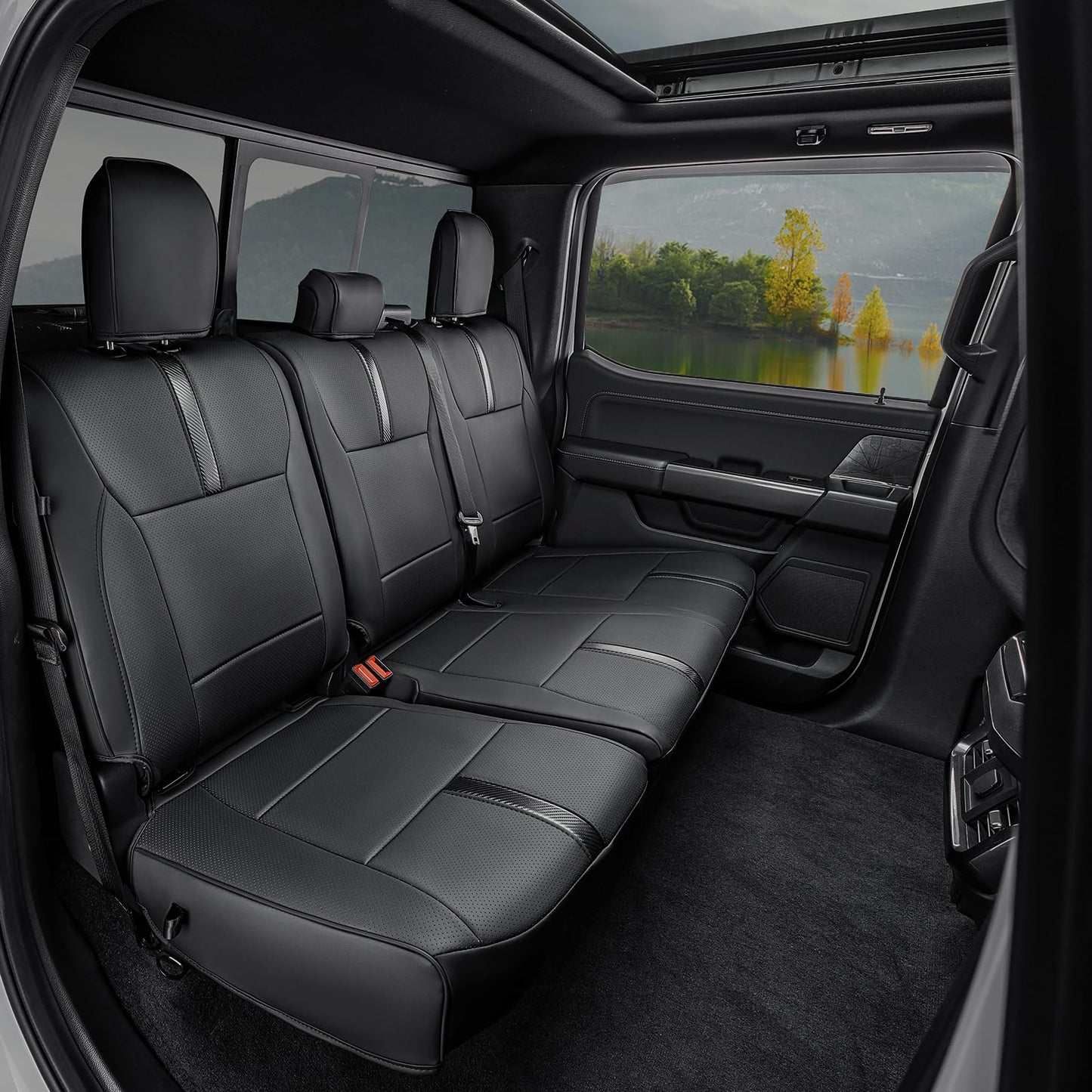 DiffCar Ford F-150 2015-2026 leather waterproof seat covers, SuperCrew/CrewCab, black.