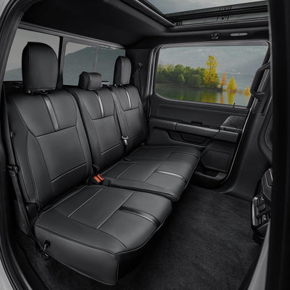 DiffCar Ford F-150 2015-2026 leather waterproof seat covers, SuperCrew/CrewCab, black.