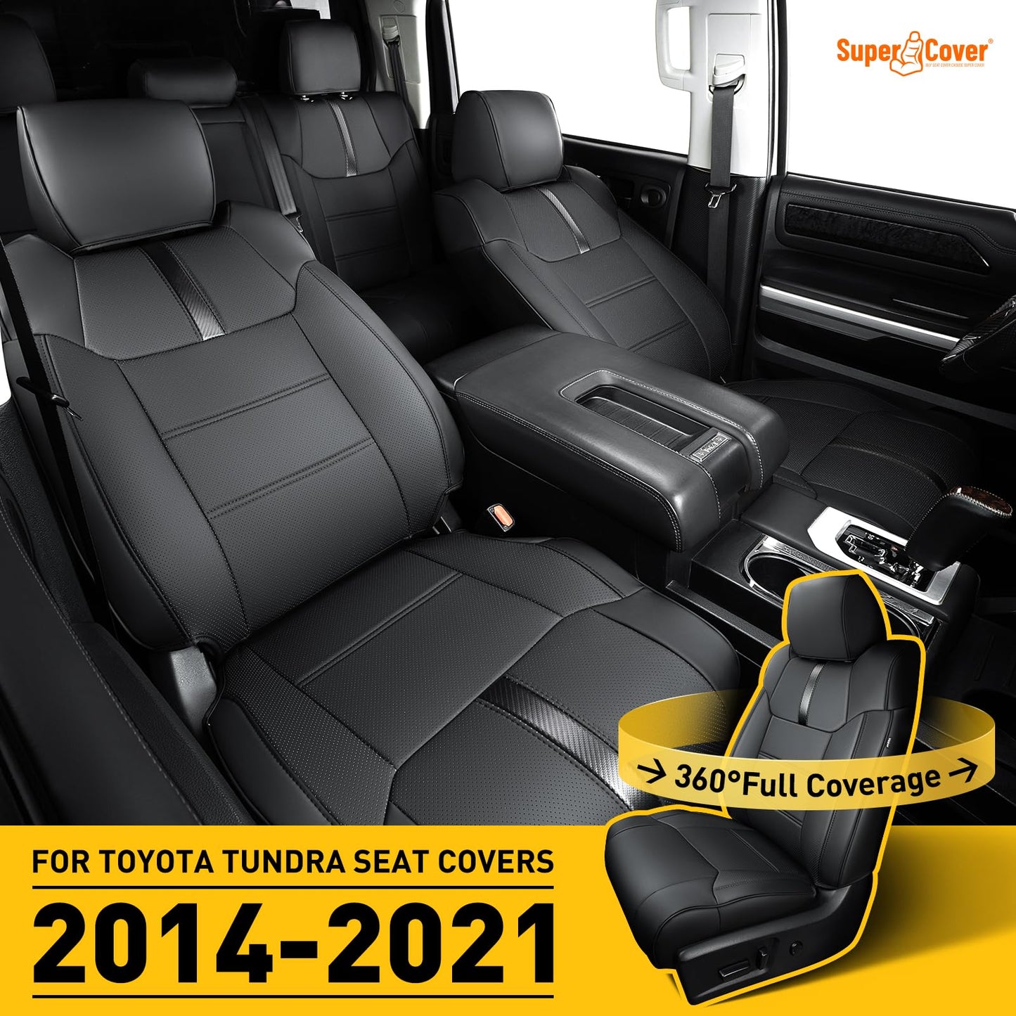 Super Cover Toyota Tundra 2014-2021 leather seat protectors, carbon fiber style, CrewMax only.